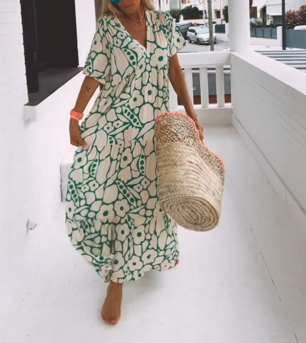 Andrea - Short sleeve print maxi dress