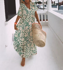 Andrea - Short sleeve print maxi dress