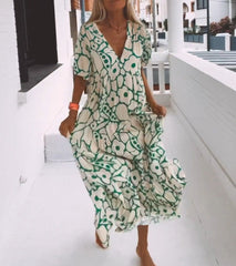 Andrea - Short sleeve print maxi dress