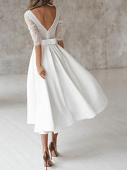 Chic White Backless Deep V-Neck Midi Dress