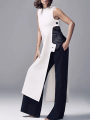 Chic Summer Sleeveless Button Slit Long Dress