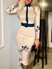 Chic Printed A-line Dress with Belt for Women