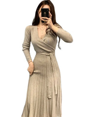 Chic Long Sleeve Stretchy Knitted Bodycon Dress for Women