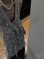 Chic Sleeveless Lace V-Neck Beach Dress for Summer