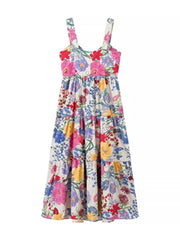 Chic Floral Print Tiered Midi Dress with Side Zipper