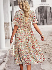 Chic V Neck Floral A-Line Dress for Summer