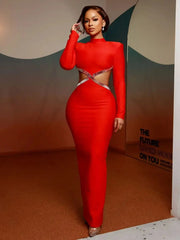 Chic Backless Red & Black Maxi Bodycon Dress