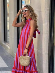 Chic Backless Halter Neck Casual Dress for Women