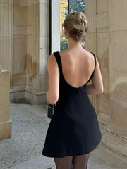 Chic Backless Solid Mini Dress for Women - Sleeveless A-Line Style