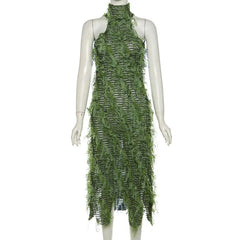 Chic Backless Tassel Mesh Maxi Dress for Parties