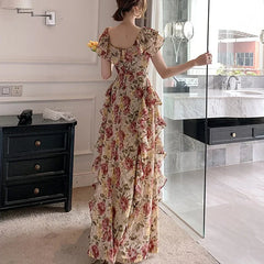 Boho Chic Floral Floor-Length Vintage Dress for Summer