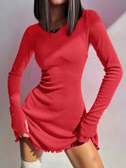 Chic High Waist A-Line Lace-Up Autumn Dress