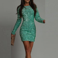 Chic Backless Glitter Bodycon Mini Dress for Parties
