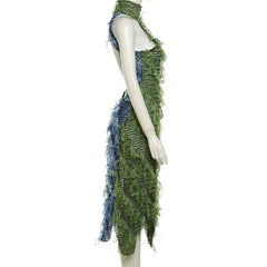 Chic Backless Tassel Mesh Maxi Dress for Parties