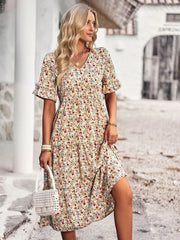 Chic V Neck Floral A-Line Dress for Summer
