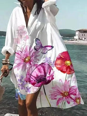 Chic Autumn Printed Lapel Long Sleeve Dress for Women