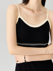 Chic Women's Black Stripe Knit Long Dress