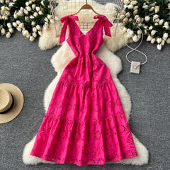 Chic A-Line Summer Slip Dress with Embroidery Bow