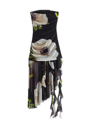 Chic Irregular Hem Silk Wrap Dress for Women