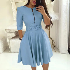 Chic Solid Half Sleeve Midi Dress for Elegant Women