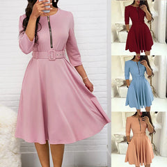 Chic Solid Half Sleeve Midi Dress for Elegant Women