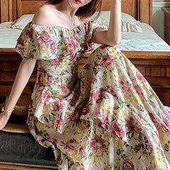 Boho Chic Floral Floor-Length Vintage Dress for Summer