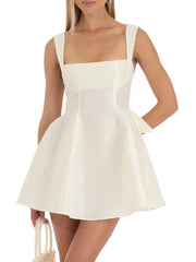Chic Backless A-line Dress with Big Bow Straps