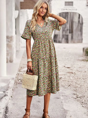 Chic V Neck Floral A-Line Dress for Summer