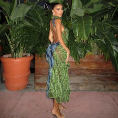 Chic Backless Tassel Mesh Maxi Dress for Parties