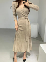 Chic Long Sleeve Stretchy Knitted Bodycon Dress for Women