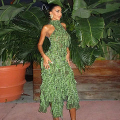 Chic Backless Tassel Mesh Maxi Dress for Parties