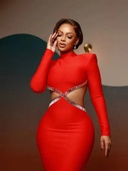 Chic Backless Red & Black Maxi Bodycon Dress