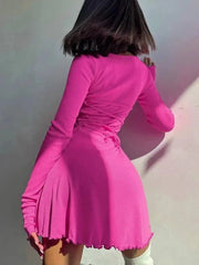 Chic High Waist A-Line Lace-Up Autumn Dress