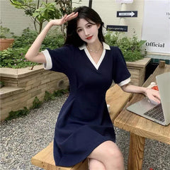 Chic Women's V-Neck A-Line Summer Dress with Patchwork