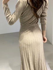 Chic Long Sleeve Stretchy Knitted Bodycon Dress for Women