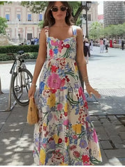 Chic Floral Print Tiered Midi Dress with Side Zipper